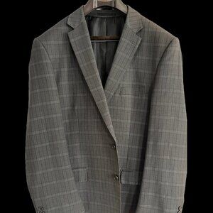 Grey Plaid Wool & Silk Bertolini Two-Piece Suit Size 48 L
